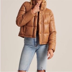 Abercrombie & Fitch vegan leather caramel brown puffer jacket xs